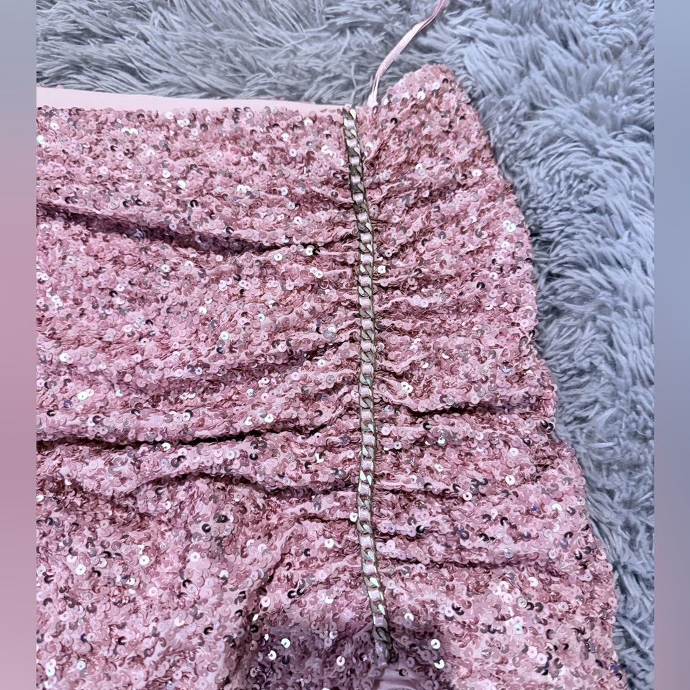 Retrofete Pink Sequin Ruched Mini Skirt - Picture 5 of 7